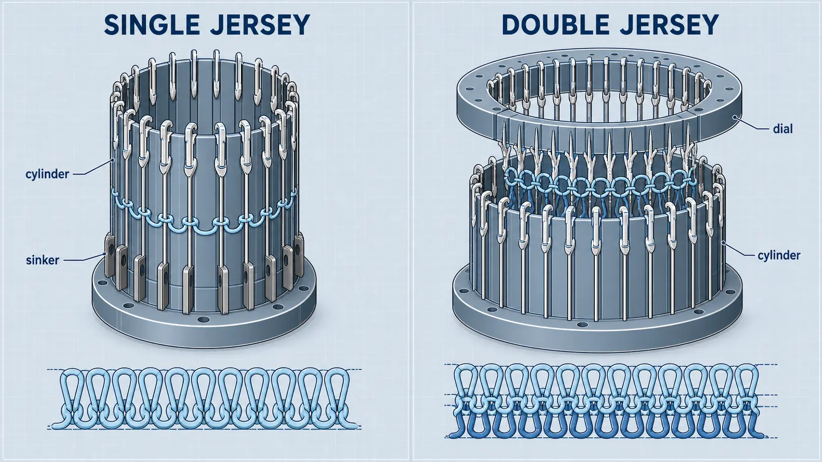 Máy dệt kim Jersey đơn và Máy dệt kim đôi Jersey: Sự khác biệt là gì